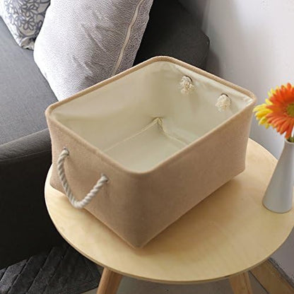TheWarmHome Decorative Basket Rectangular Fabric Storage Bin Organizer Basket with Handles for Clothes Storage (Beige, Medium-1Pack,13.8L*9.8W*6.7H)