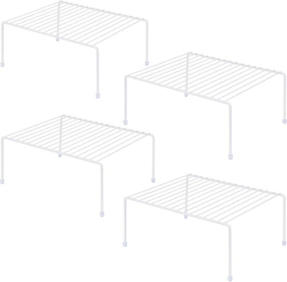 SIBAO Kitchen Cabinet Storage Shelf Rack/Plastic Feet - (13.1 x 10.2 Inch) - Steel Metal - Rust Resistant Finish - Cups, Dishes, Cabinet & Pantry Organization (4, White)