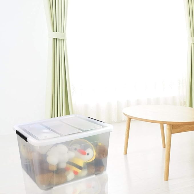 70 L Clear Plastic Large Storage Box with Wheels, Set of 4 LargeLatch Plastic Box for Storage