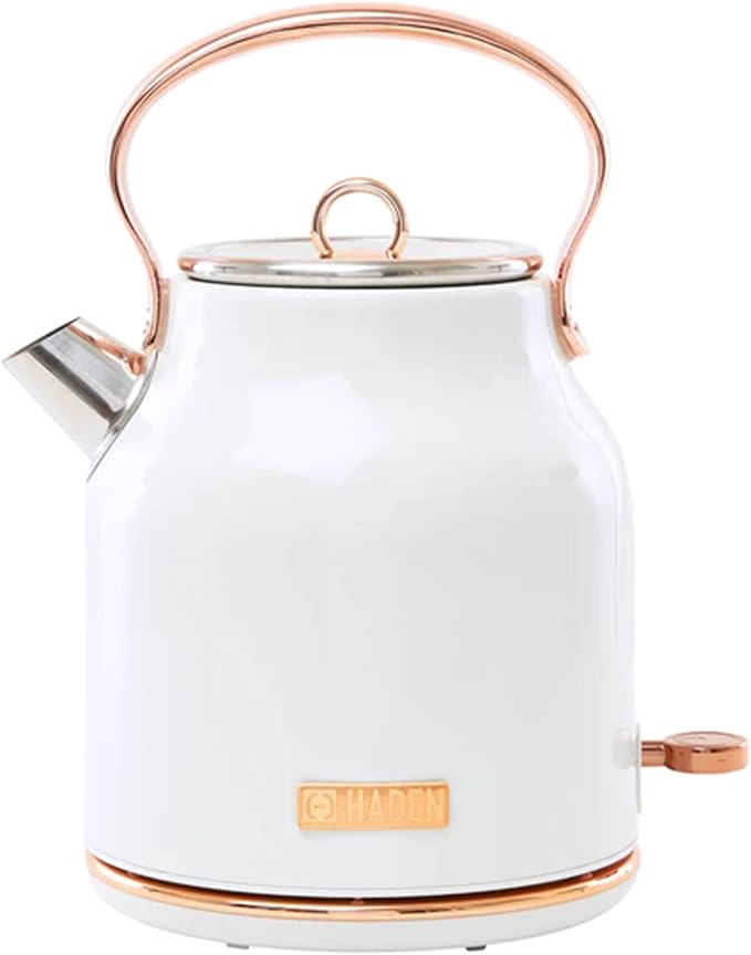 Haden Heritage 1.7 Liter Stainless Steel Electric Kettle, Hot Water Kettle with 360-Degree Base and Auto Shutoff, Ivory & Copper