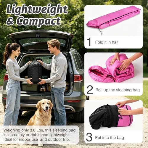 Uniqwamer Sleeping Bag for Adults Kids - 4 Seasons Cold & Warm Weather Flannel Camping Sleeping Bags, Lightweight & Waterproof 45°F Sleeping Bag for Camping Hiking Outdoor Travel