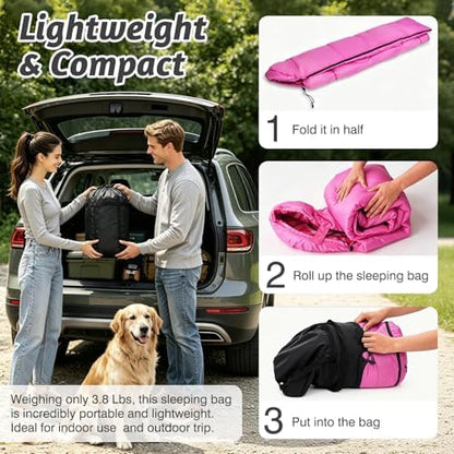 Uniqwamer Sleeping Bag for Adults Kids - 4 Seasons Cold & Warm Weather Flannel Camping Sleeping Bags, Lightweight & Waterproof 45°F Sleeping Bag for Camping Hiking Outdoor Travel