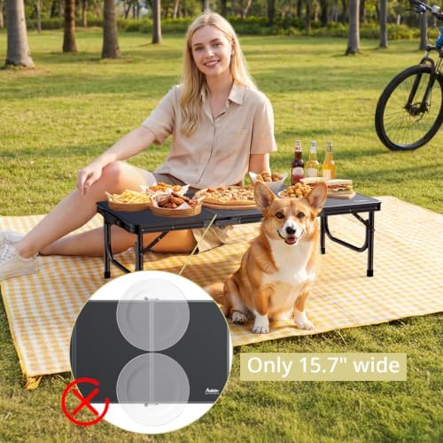 Anbte 34.2" x 15.7" Small Low Folding Picnic Table, 10.3" Height, Black