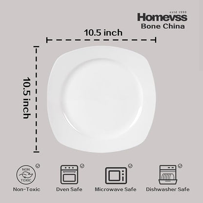 HomeVss, New Bone China Dinnerware Set, Coupe Square Shape, 20pc Set