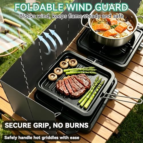 2 Burner Camp Stove 24000 BTU, Portable Propane Camping Stove with Windshield, Foldable Gas Stove with Adjustable Burners, Carry Bag, Camping Cooking Set for RV, Tailgating, Survival, Black