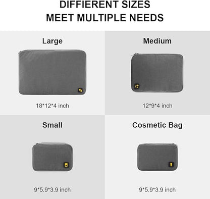 LEVEL8 4 Set Packing Cubes Travel Luggage Packing Organizers - Grey