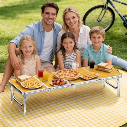 Anbte 4ft Low Folding Picnic Table with Storage Bag, 10.3" Height, Yellow