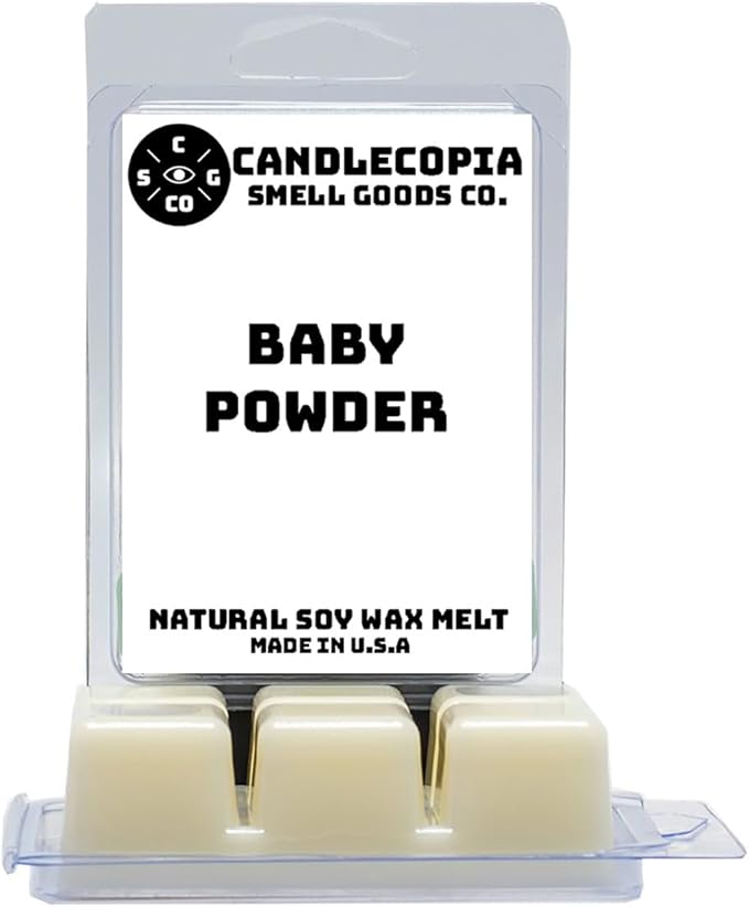 Baby Powder Strongly Scented Hand Poured Vegan Wax Melts, 12 Scented Wax Cubes, 6.4 Ounces in 2 x 6-Packs