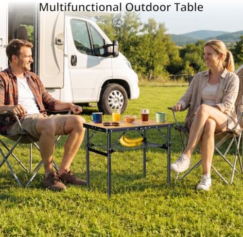 Anbte 2ft Folding Camping Table Max 29.5", 3 Adjustable Height, Yellow