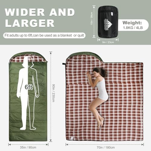 Cotton Flannel Sleeping Bag for Adults, Lightweight Sleeping Bag