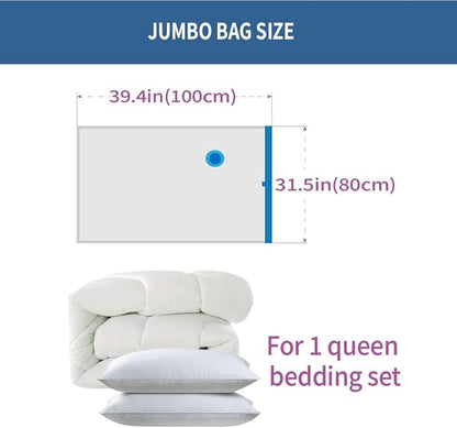 7 Pack Jumbo Space Saver Vacuum Storage Bags for Clothing Travel, Vacuum Seal Compression Bags for Clothes, Packing, Luggage, Blankets, Comforters and Pillows, Hand Pump Included