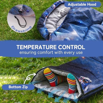 tuphen Kids Sleeping Bag - 50-77℉ 3-Season Waterproof Sleeping Bag for Boys & Girls, Lightweight 2.2 lbs Camping Gear with Compression Bag Ideal for Camping, Hiking, Indoor