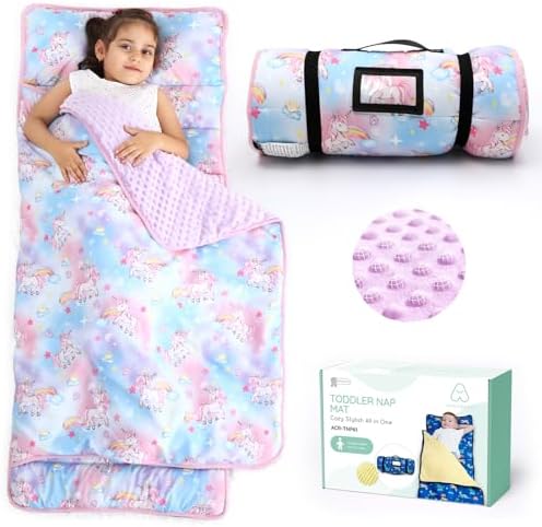 ACRABROS Toddler Nap Mat with Pillow and Blanket, Large Rolled Napping Mats,Slumber Bags for Boys Girls,Kids Sleeping Bag for Daycare, Preschool Travel