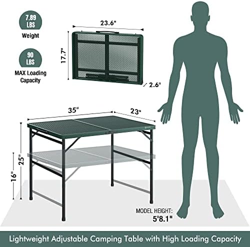 VILLEY 3ft Folding Camping Table, Aluminum Grill Table with Adjustable Legs