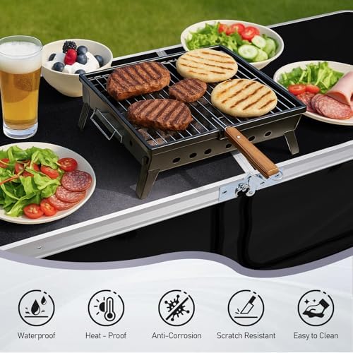 VINGLI 4 Ft Folding Table, Aluminum Camping Table, Picnic Table with Storage, Adjustable Height for Outdoor Beach BBQ Backyards Travel Party (Black)