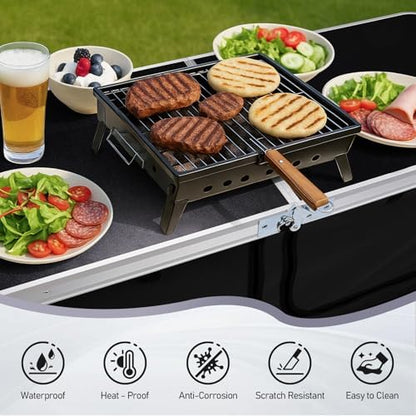 VINGLI 4 Ft Folding Table, Aluminum Camping Table, Picnic Table with Storage, Adjustable Height for Outdoor Beach BBQ Backyards Travel Party (Black)