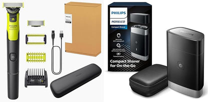 Philips Norelco Travel Groom Duo includes Compact Shaver + OneBlade 360 with Connectivity Face + Body, Electric Beard Trimmer, Shaver and Body Groomer with 5in1 Comb, Body Attachment, Travel Case