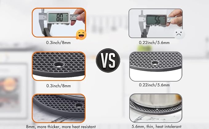 Silicone Trivets for Hot Pots and Pans, 0.31" Thick Trivet Mat for Hot Dishes Set of 4, Heat Resistant Durable Flexible Silicone Mat Pot Mat for Countertop, Easy to Wash and Dry, Dark Gray