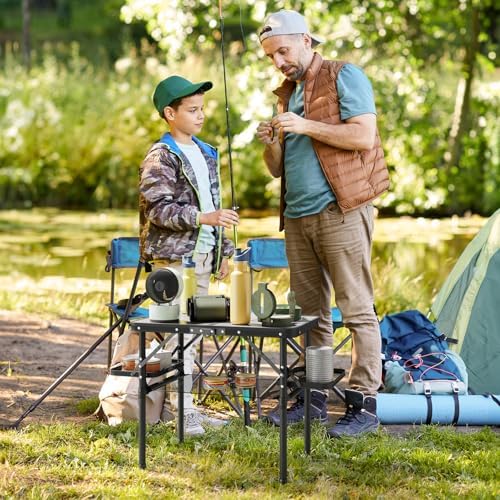 Titanker Folding Camping Table 2ft, Small Camp Table Portable with Side Racks & Storage Net, Small Picnic Table, Portable Beach Desk, Car Camping Essentials, Aluminum Light & Solid