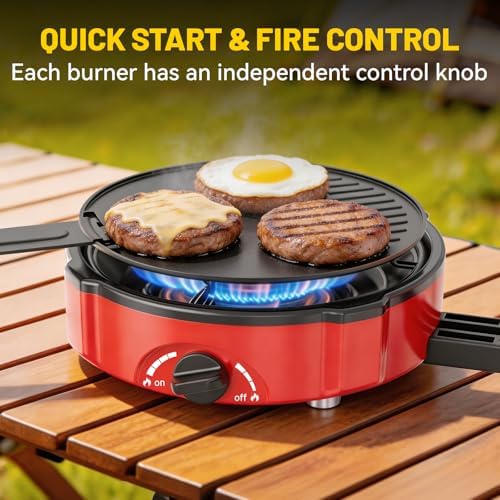 2 Burner Propane Camping Stove, 20000 BTU Foldable Portable Camp Stove with Piezo Ignition & Adjustable Burners, Outdoor Gas Cooker with Carry Bag for Camping, RV, Tailgating & Emergency Use
