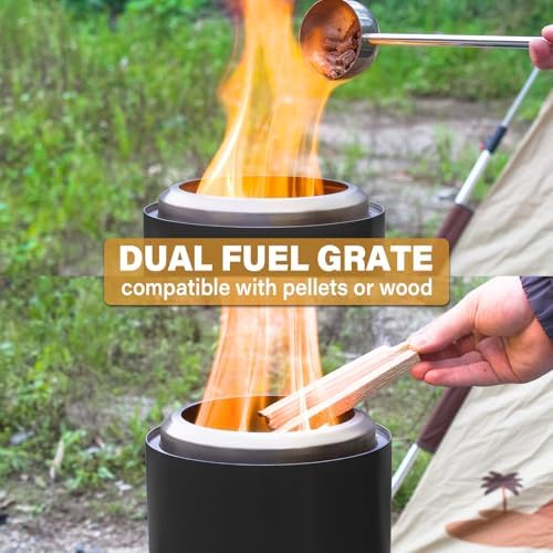 HGD Small Tabletop Fire Pit 8.0 x 5.5 in, Portable Mini Smokeless Table Top Firepit, Low Smoke Camping Stove for Outdoor/Patio, with Travel Bag & Forks, Fueled by Pellets/Wood, Stainless Steel, Black