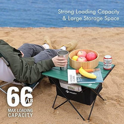 VILLEY Portable Camping Side Table, Ultralight Aluminum Folding Beach Table