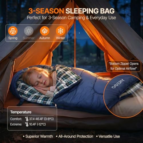 Kids Sleeping Bag for Camping, 3 Season Toddler Sleeping Bag