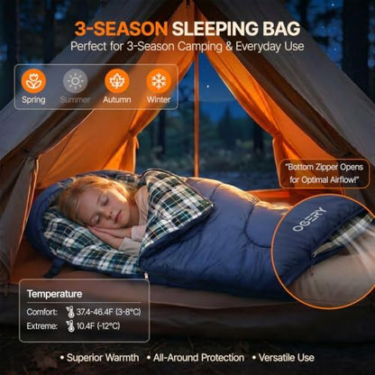 Kids Sleeping Bag for Camping, 3 Season Toddler Sleeping Bag