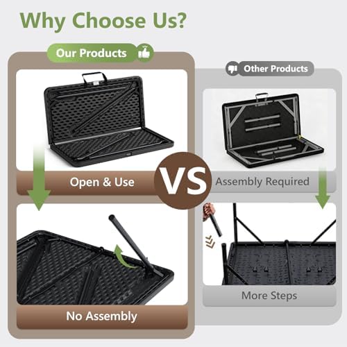 Folding Table 2 Pack, 36 Inch Square Foldable Card Tables, No Assembly Portable Folding Tables, Heavy Duty Fold-in-Half Tables with Carry Handles for Camping, Picnic, Parties, RV Travel & Indoor Use