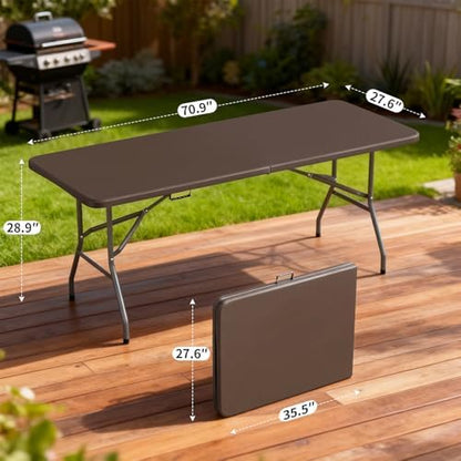 BestOffice | 6FT Folding Table | Brown | Portable Plastic Table
