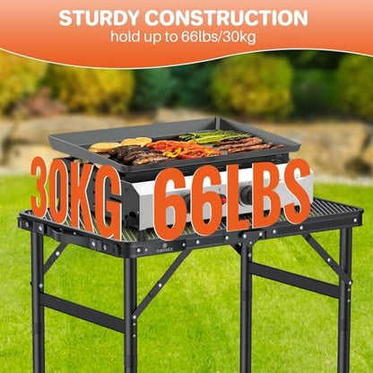 2ft Folding Grill Table 23''x16'', 3 Adjustable Heights Max 27.5'', Black