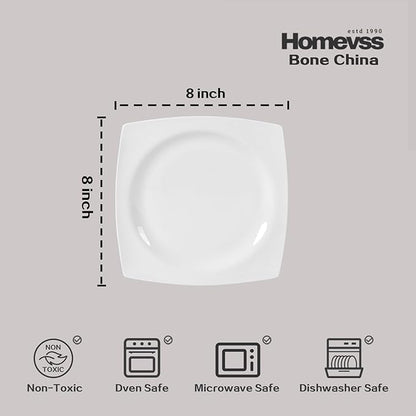 HomeVss, New Bone China Dinnerware Set, Rim Square Shape, 16pc Set