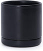 D'vine Dev 3.5 Inch Ceramic Planter Pot with Drainage Hole and Saucer, Indoor Cylinder Round Planter Pot, Black, 94-O-A-2