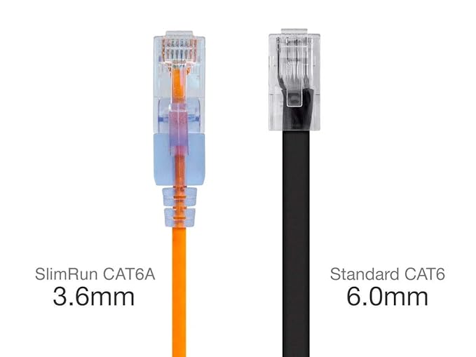 Monoprice Cat6A 2ft Yellow 10-Pk Patch Cable UTP 30AWG 10G Pure Bare Copper Snagless RJ45 SlimRun Series Ethernet Cable