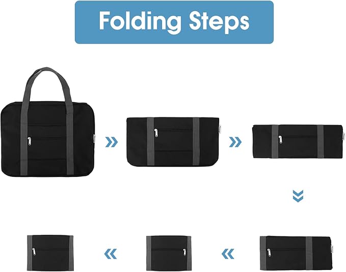 For Spirit Airlines Personal Item Bag 18x14x8 Foldable Travel Duffel Bag Tote Duffle Carry on Luggage for Women and Men 30L(Black (With Shoulder Strap))