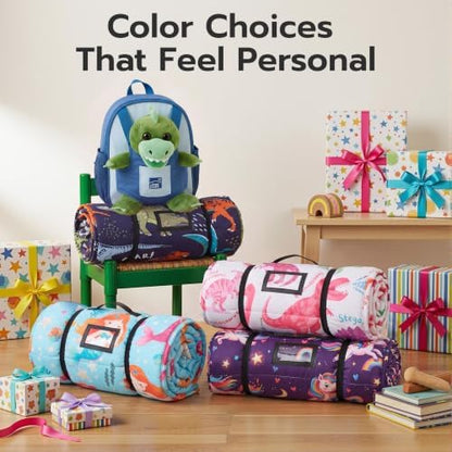 JOIEDOMI Toddler Nap Mat with Removable Pillow and Minky Blanket 55''x30'' Kids Sleeping Bag for Boys and Girls Ages 3-6 Roll Up Soft Nap Mats for Preschool Kindergarten Daycare Sleepover