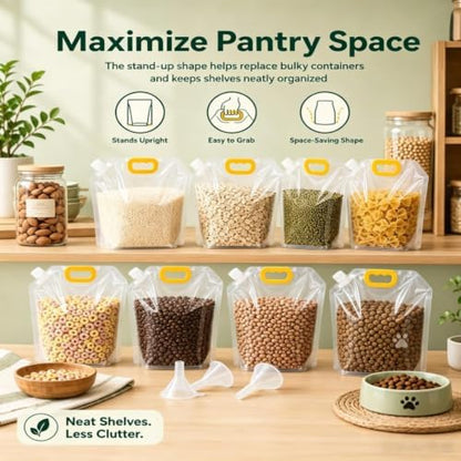 Airtight Grain Storage Bags with Handle, 5 Pack Large Capacity Cereal Containers Storage, Moisture-Proof Stand-Up Dry Food Pouches, Reusable Rice Sealed Container for Kitchen & Pantry (10PCS, 1.5)