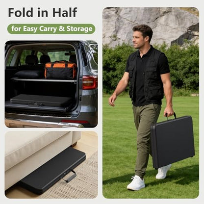 Folding Table 2 Pack, 36 Inch Square Foldable Card Tables, No Assembly Portable Folding Tables, Heavy Duty Fold-in-Half Tables with Carry Handles for Camping, Picnic, Parties, RV Travel & Indoor Use