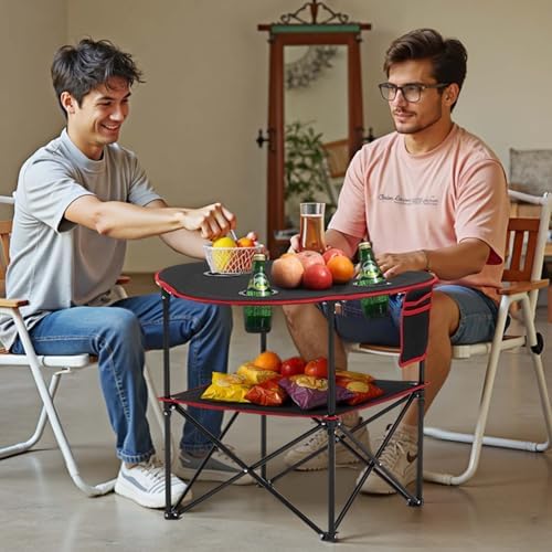 VEVOR Folding Camping Table, Portable Outdoor Lightweight Picnic Table, 600D Oxford Fabric Waterproof Canvas Travel Beach Tables, with 4 Cup Holders, Carry Bag, for Tailgating Camping Picnic, Black