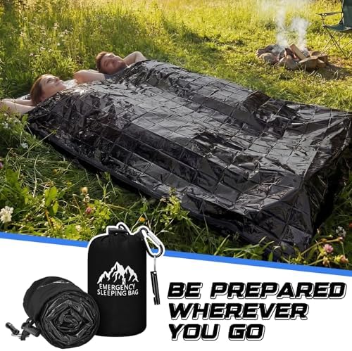 Oudain 6 Pcs XL Emergency Sleeping Bag Waterproof Bivy Sack Whistle