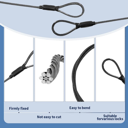 3.3mm (1/8 Inch) Outdoor Travel Stainless Steel Security Cable-6ft Luggage Lock Safety Wire Flexible Steel Wire Rope with Double Loop Safety for Luggage, Bike, Lock (Balck+Red, 6ft-(2Pack)