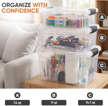 Superio 14.7 Quart Clear Plastic Storage Boxes with Lids, Stackable Organizer Containers, BPA-Free Storage Bins for Home, Office, School & Dorm, 5 Pack