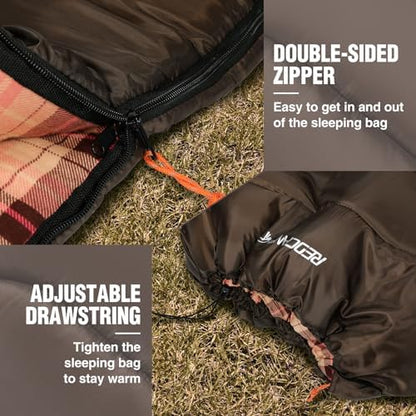 REDCAMP Cotton Flannel Sleeping Bag for Camping Backpacking, Adults Cold Weather Envelope Sleeping Bags with 2/3/4/6lbs Filling