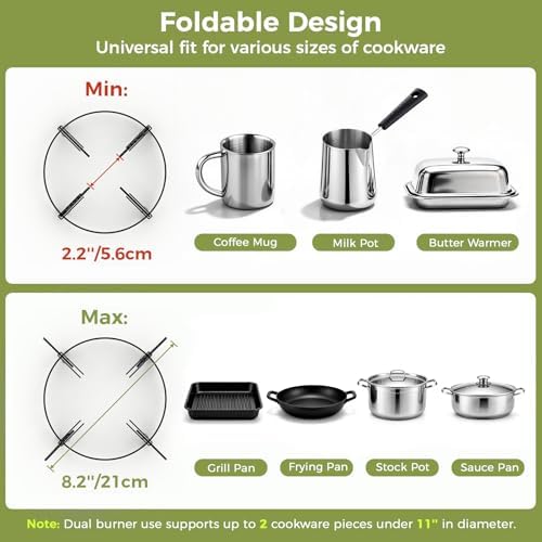 MoKo Propane Camping Stove 2 Burner, 36,000 BTU Infrared & Open Flame Hybrid, Windproof Folding Portable Outdoor Gas Cooking Kit with Frying Pan & Carry Bag For RV, Tailgating, Survival, Green