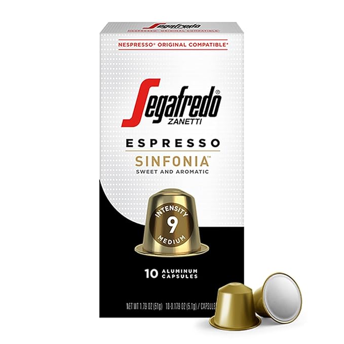 Segafredo Zanetti Espresso Capsules – Aluminum Pods for Nespresso Original Machines – Medium Roast Premium Espresso with a Sweet Aroma – Subtle, Intensity 9 – Sinfonia, 10 Count