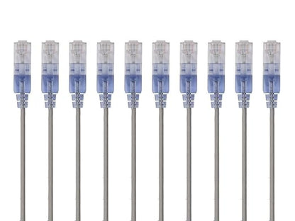 Monoprice Cat6A 2ft Blue 10-Pk Patch Cable UTP 30AWG 10G Pure Bare Copper Snagless RJ45 SlimRun Series Ethernet Cable