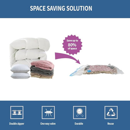 7 Pack Jumbo Space Saver Vacuum Storage Bags for Clothing Travel, Vacuum Seal Compression Bags for Clothes, Packing, Luggage, Blankets, Comforters and Pillows, Hand Pump Included