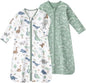 Baby Sleep Sack 18-24 Months, Long Sleeve Baby Wearable Blanket 0.5 Tog with Mittens, 2-Way Zipper Toddler Cotton Sleeping Sack for Boy and Girl Green Dinosaur 2 Pack(XLarge)