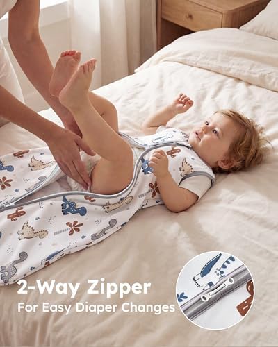 Baby Sleep Sack 6-12 Months 0.5 TOG, 100% Cotton Baby Wearable Blanket 2 Pack with 2-Way Zipper, Lightweight Sleep Bag for Boys ＆ Girls Newborn Infant Breathable Sleeing Sack Grey Dinosaur