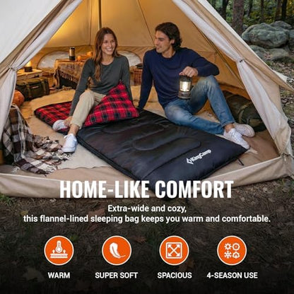 KingCamp Sleeping Bag for Adults, 100% Flannel XL Big and Tall